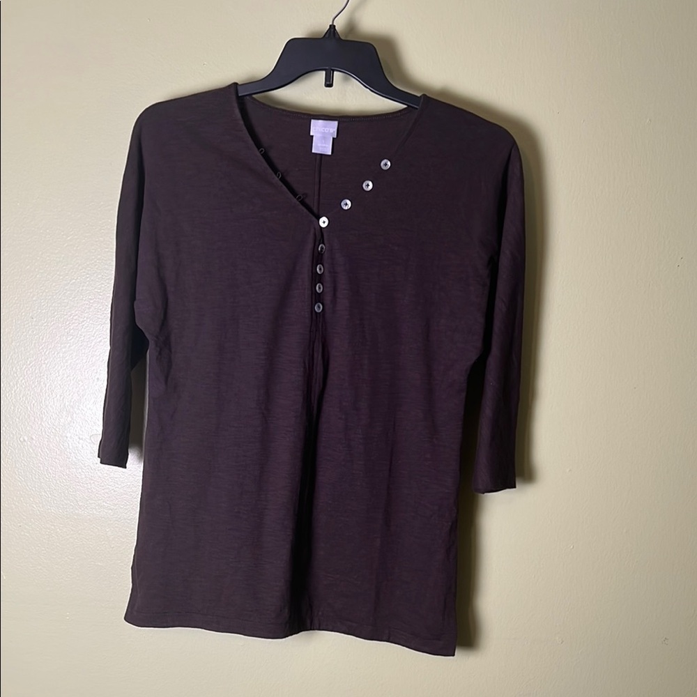 Chico's Brown 3/4 Sleeve Buttoned Blouse